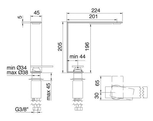 Rubinetterie Treemme 3M 5mm IT 2818 IS 5M ZZ Miscelatore Monocomando Appoggio Lavabo 205 mm Con Areatore Orientabile Stile Moderno Materiale Acciaio Inox Finitura Acciaio Spazzolato