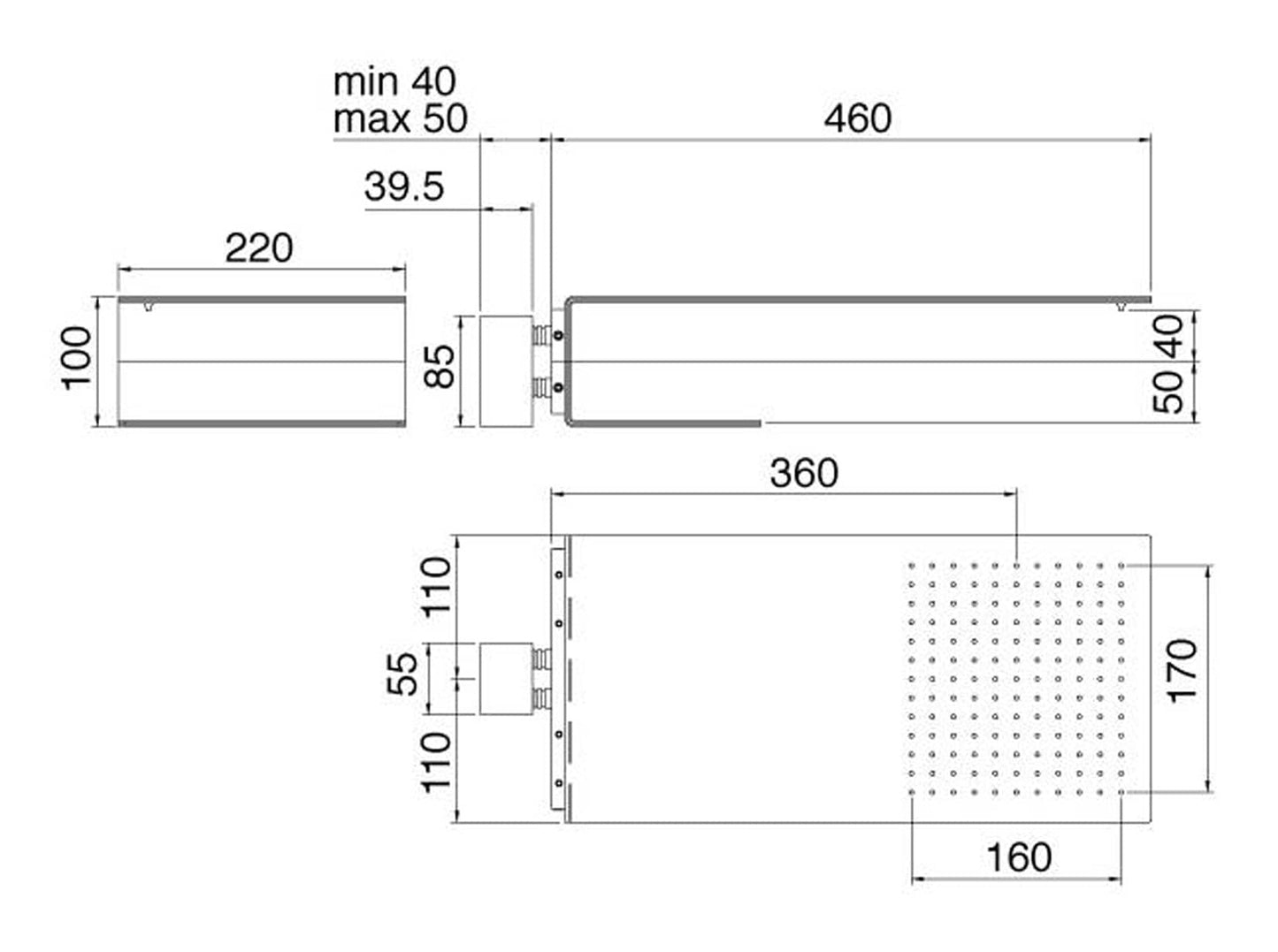Rubinetterie Treemme 3M 5MM RWIT 2847 IS 52 Soffione Doccia Rettangolare A Parete Pioggia E Cascata 220 mm Misura 460x220 mm Materiale In Acciaio Finitura Inox