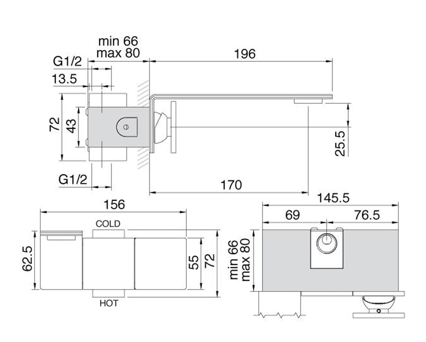 Rubinetterie Treemme 3M RWIT 2851 IS 96 + RWIT 2851 ZZ 98 5mm Miscelatore Monocomando Lavabo Incasso A Muro 170 mm Areatore Orientabile 3 Fori Con Piastra Stile Moderno Materiale Acciaio Inox Finitura Spazzolata Inox