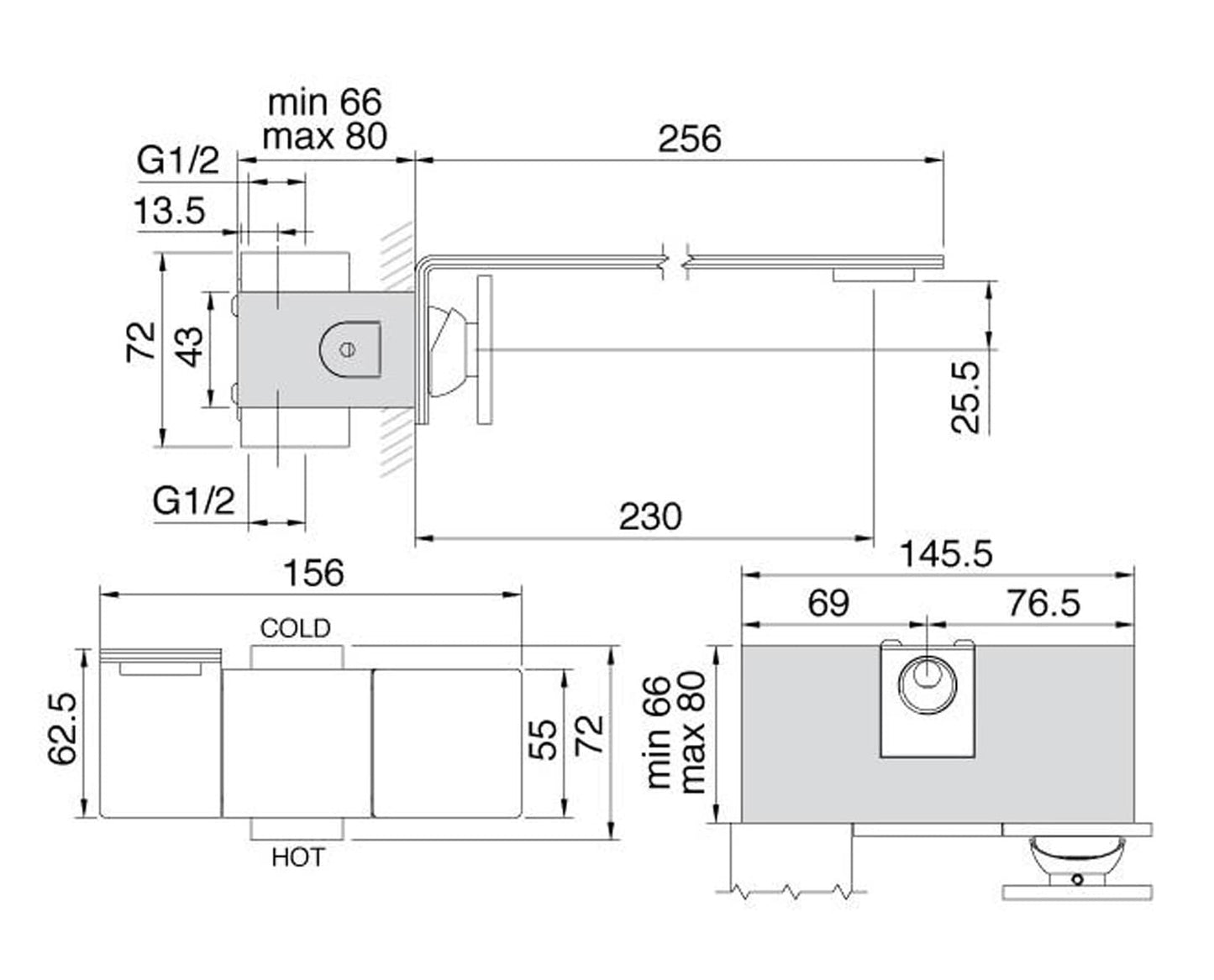 Rubinetterie Treemme 3M 5mm RWIT 2852 IS 96 + RWIT 2851 ZZ 98 Miscelatore Monocomando Lavabo Incasso A Muro 230 mm Areatore Orientabile 3 Fori Con Piastra Stile Moderno Materiale Acciaio Inox Finitura Spazzolata Inox