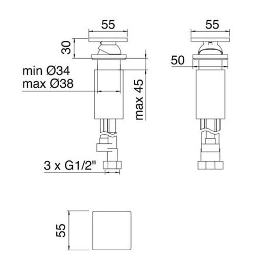 Rubinetterie Treemme INOX 3M 5MM RWIT 2865 IS 12 Monocomando Monoforo Remoto Appoggio Da Piano Per Vasca Senza Doccetta 30 mm 1 Leva Senza Bocca Con Piastra Stile Moderno Materiale Acciaio Finitura Acciaio Spazzolato