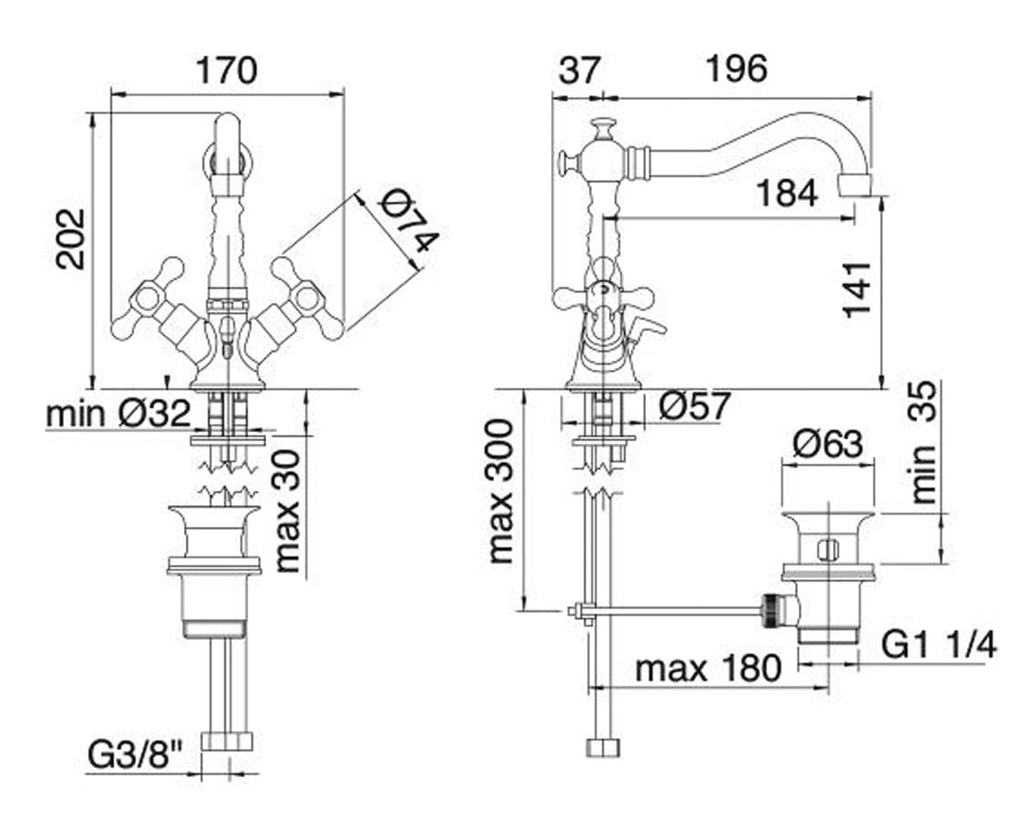 Rubinetterie Treemme 3M ROMANTICA IT 3618 CC PV ZZ Miscelatore Monoforo Lavabo Con Piletta Di Scarico Automatico Collo Girevole Da Appoggio Materiale Ottone Finitura Cromata