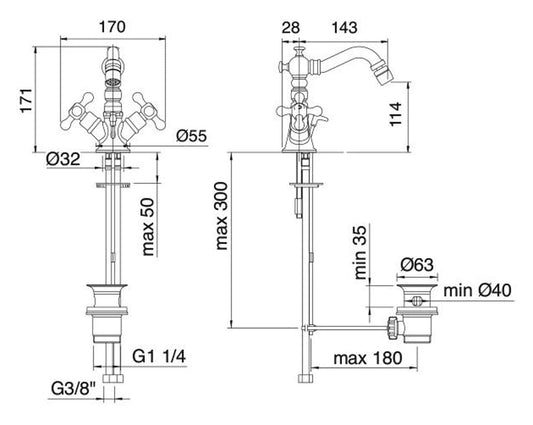 Rubinetterie Treemme 3M ROMANTICA IT 3629 CC PV ZZ Miscelatore Monoforo Bidet Areatore Orientabile Con Piletta Di Scarico Automatico Collo Girevole Materiale Ottone Finitura Cromata
