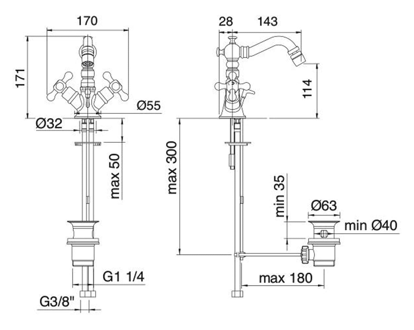 Rubinetterie Treemme 3M ROMANTICA IT 3629 CC PV ZZ Miscelatore Monoforo Bidet Areatore Orientabile Con Piletta Di Scarico Automatico Collo Girevole Materiale Ottone Finitura Cromata