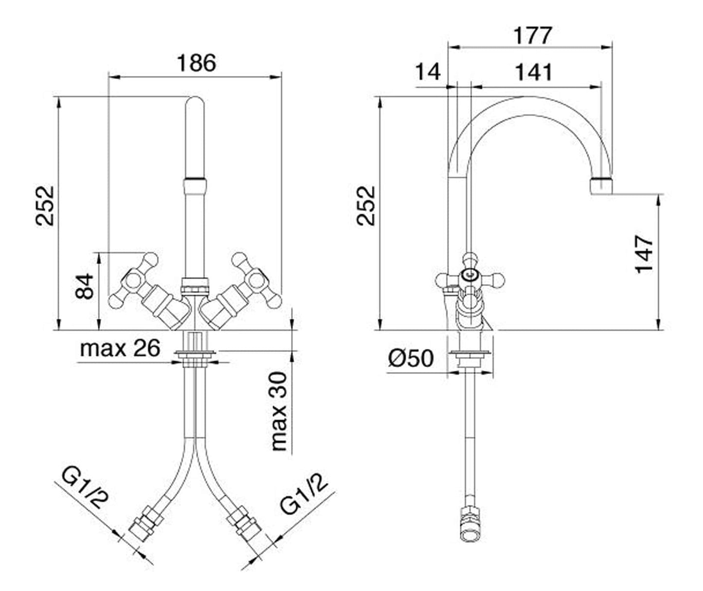 Rubinetterie Treemme KITCHEN - RETRO' Miscelatore Lavello Cucina Monoforo Stile Classico Con Bocca Girevole Materiale Ottone Finitura Cromata