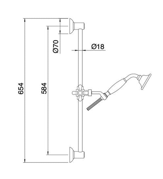 Rubinetterie Treemme 3M ROMANTICA RWIT 3667 CC 01 Kit Asta Saliscendi Con Doccetta In Metallo e Flessibile Senza Presa Acqua a Muro Finitura Cromata