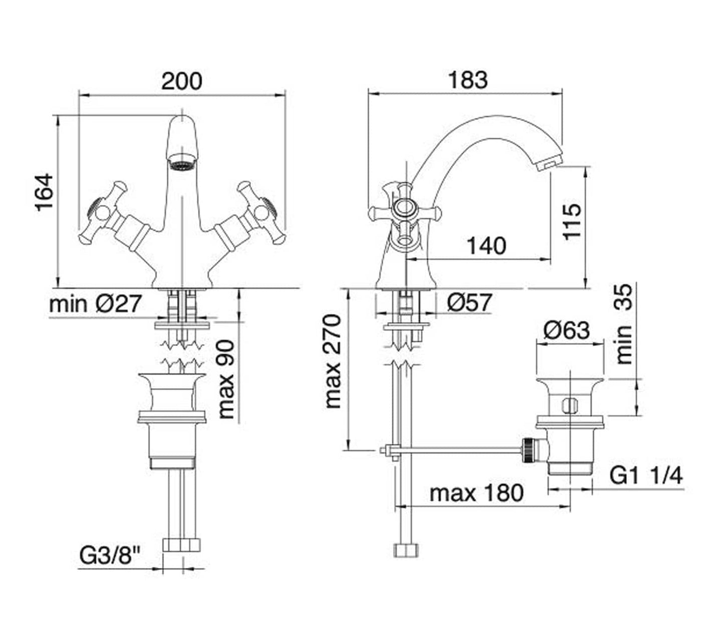 Rubinetterie Treemme 3M OLD ITALY IT 4414 CC OI ZZ Miscelatore Monoforo Lavabo Con Piletta Di Scarico Automatico Materiale Ottone Finitura Cromata