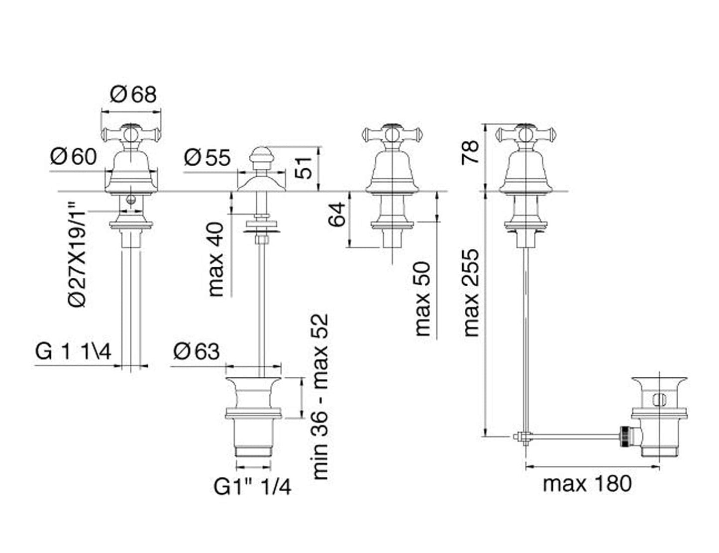 Rubinetterie Treemme 3M OLD ITALY IT 4420 CC OI ZZ Batteria Bidet Senza Canna Con Piletta Di Scarico Automatico Materiale Ottone Finitura Cromata