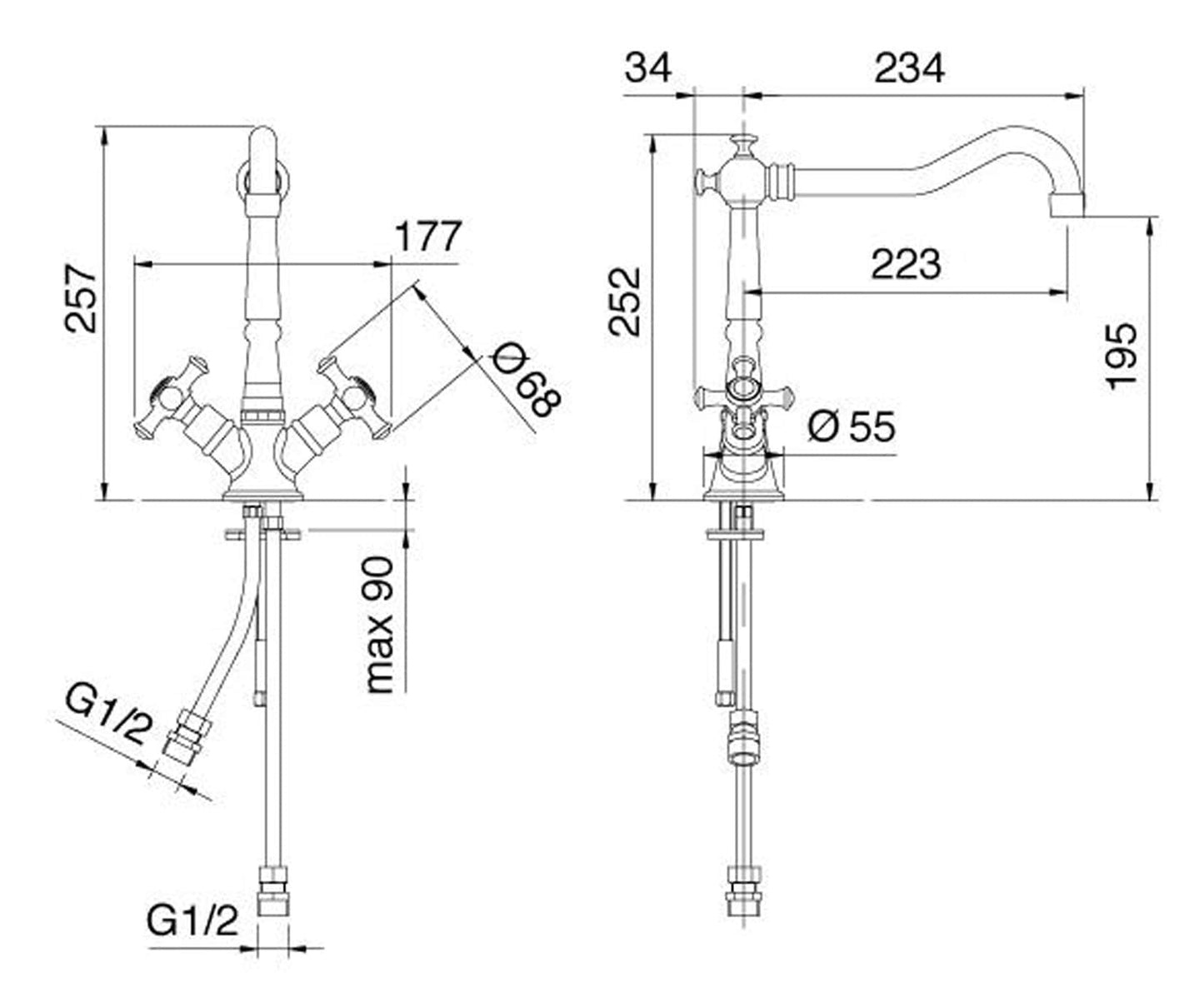 Rubinetterie Treemme KITCHEN - RETRO' Miscelatore Lavello Cucina Monoforo Stile Classico Con Bocca Girevole Materiale Ottone Finitura Cromata