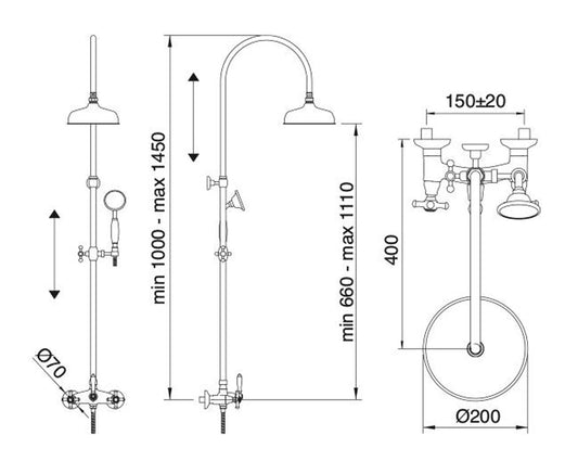 Rubinetterie Treemme 3M OLD ITALY IT 4490 CC OI ZZ Gruppo Colonna Doccia Attrezzata Multifunzione Miscelatore Meccanico Materiale Ottone Finitura Cromata Con Doccetta E Soffione Anticalcare In Metallo Diametro Ø 200 mm
