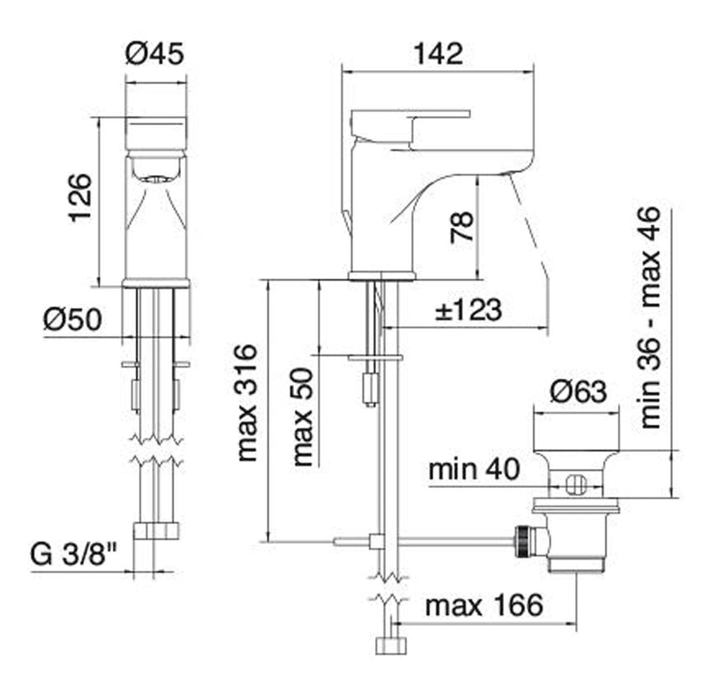 Rubinetterie Treemme 3M Contract ZIP IT 4910 CC KP ZZ Miscelatore Lavabo 78 mm Monocomando Monoforo Appoggio Con Piletta Di Scarico Automatico Stile Moderno Materiale Ottone Finitura Cromata