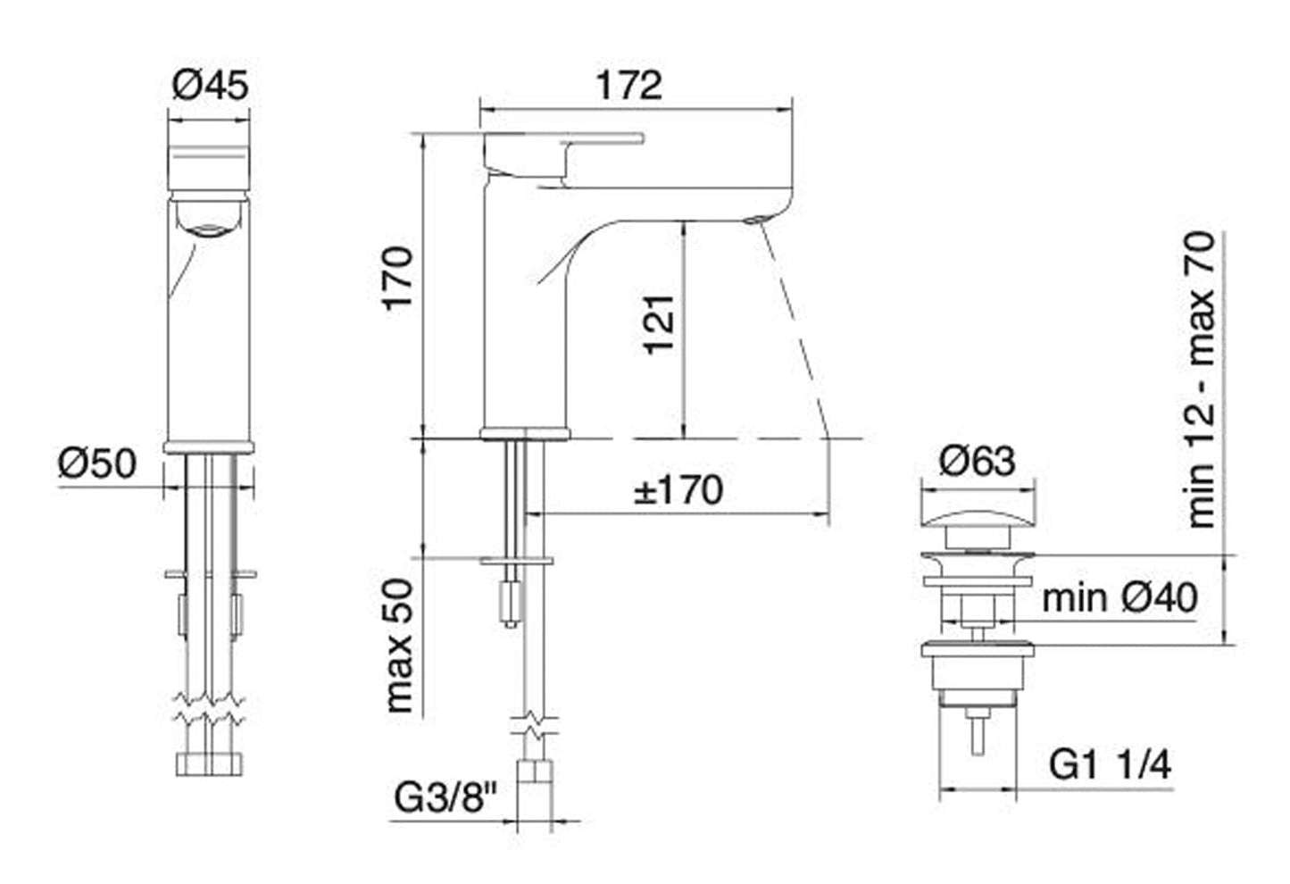 Rubinetterie Treemme 3M Contract ZIP IT 4921 CC KP ZZ Miscelatore Monocomando Monoforo Appoggio Lavabo 121 mm Con Piletta Di Scarico Click - Clack Stile Moderno Materiale Ottone Finitura Cromata