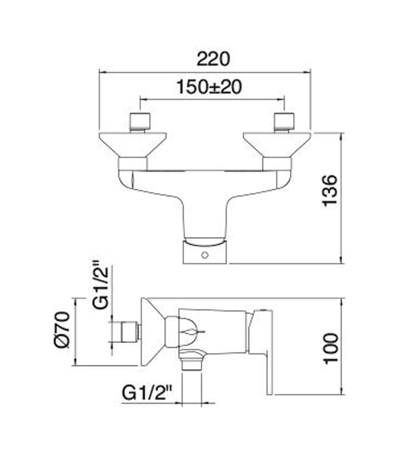 Rubinetterie Treemme 3M Contract ZIP IT 4956 CC KP ZZ Miscelatore Meccanico Gruppo Esterno Doccia 2 Fori A Parete 1 Manopola Senza Set Doccia Stile Moderno Materiale Ottone Finitura Cromata