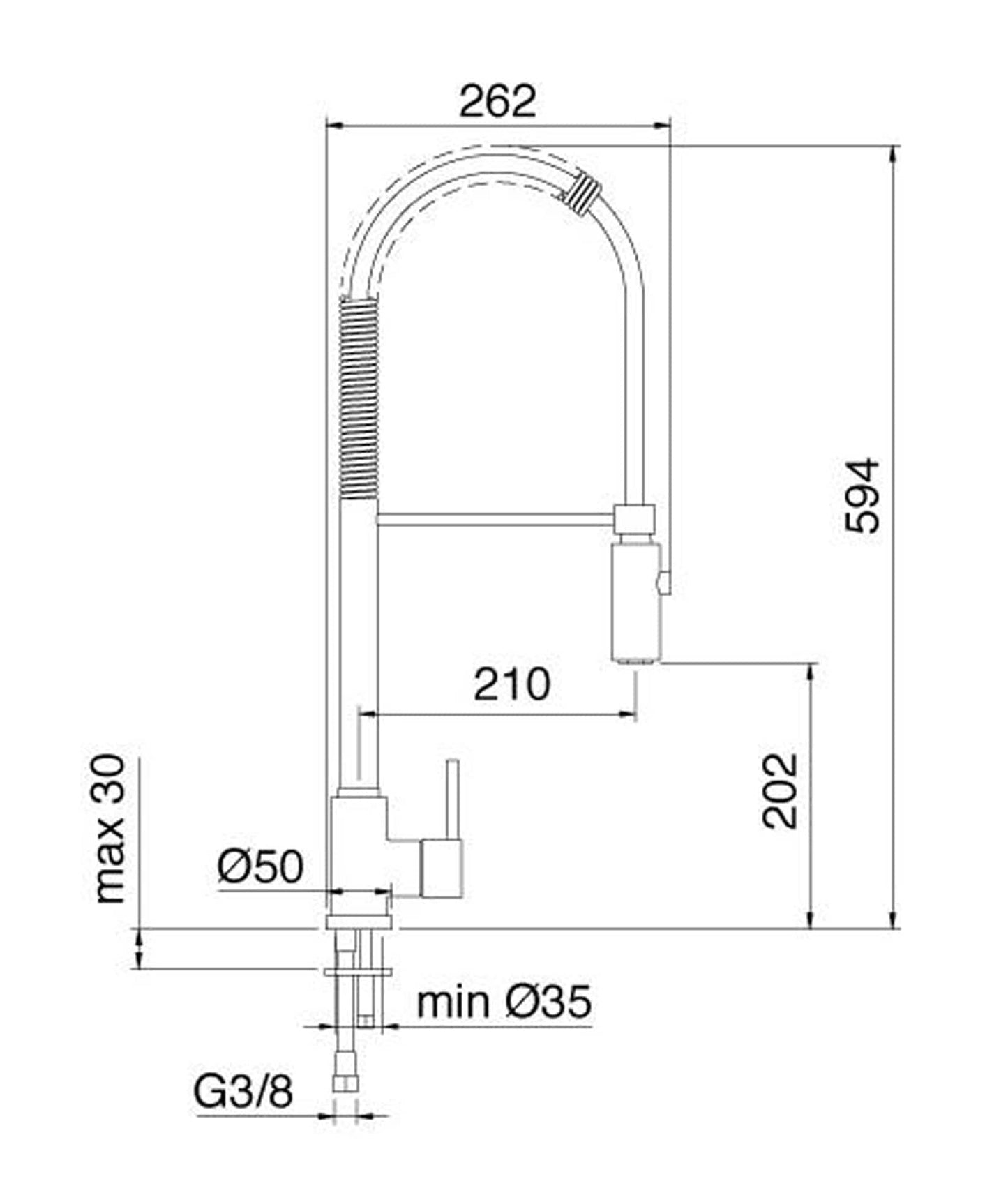 Rubinetterie Treemme KITCHEN - DESIGN Miscelatore Lavello Cucina Monoforo Stile Moderno Con Bocca Girevole E Doccetta Estraibile Con Molla Materiale Ottone Finitura Cromata