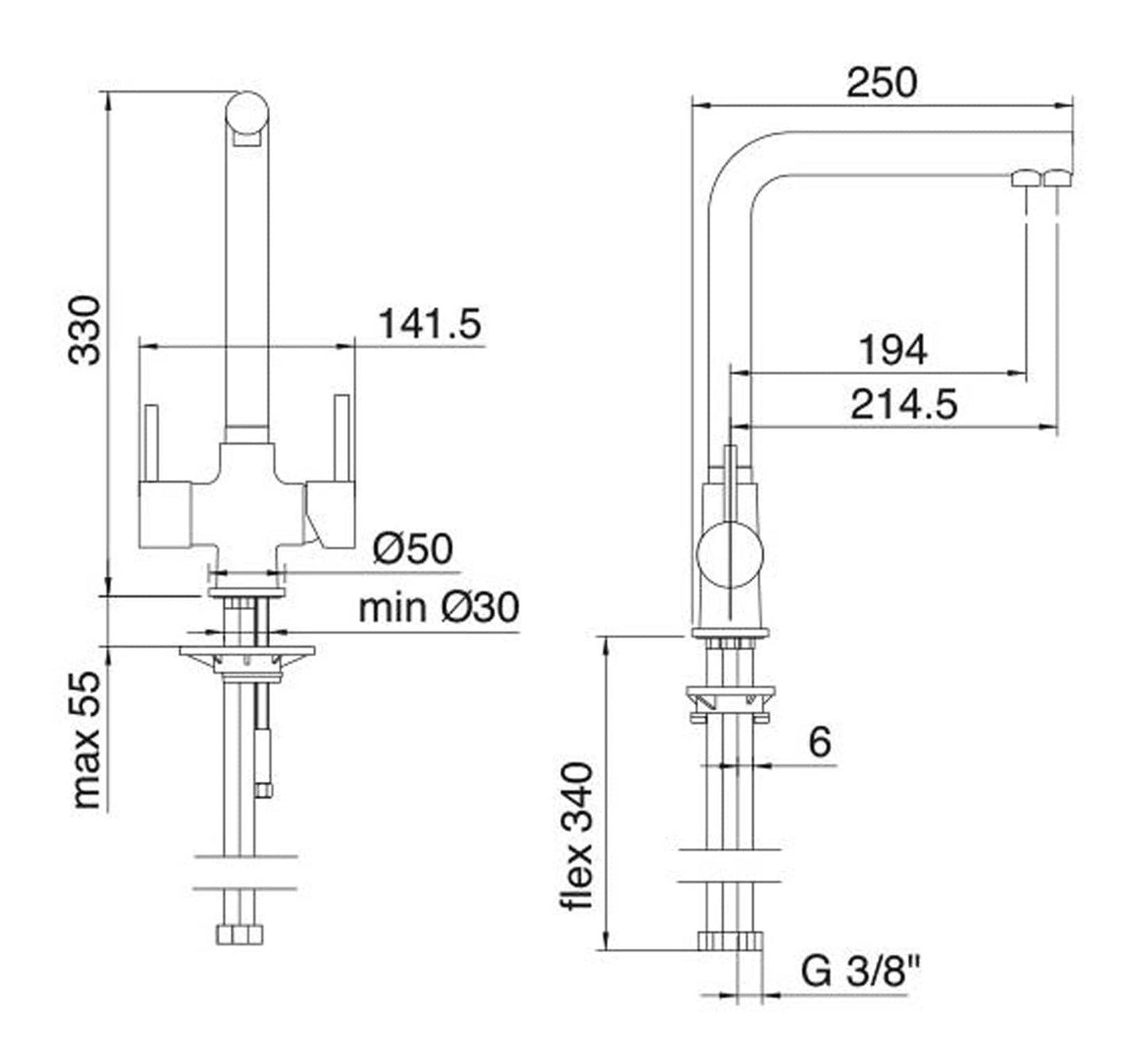 Rubinetterie Treemme KITCHEN - DESIGN Miscelatore Lavello 3 Vie Acque Separate Cucina Monoforo Stile Moderno Materiale Ottone Finitura Cromata
