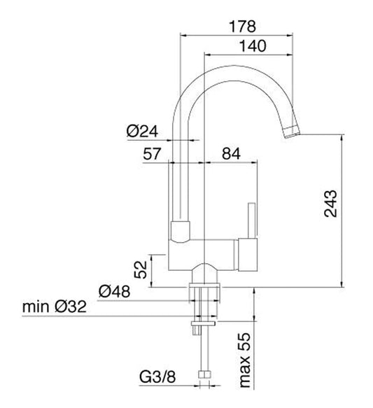 Rubinetterie Treemme KITCHEN - DESIGN Miscelatore Lavello Cucina Sotto Finestra Monoforo Stile Moderno Con Bocca Girevole Materiale Ottone Finitura Cromata