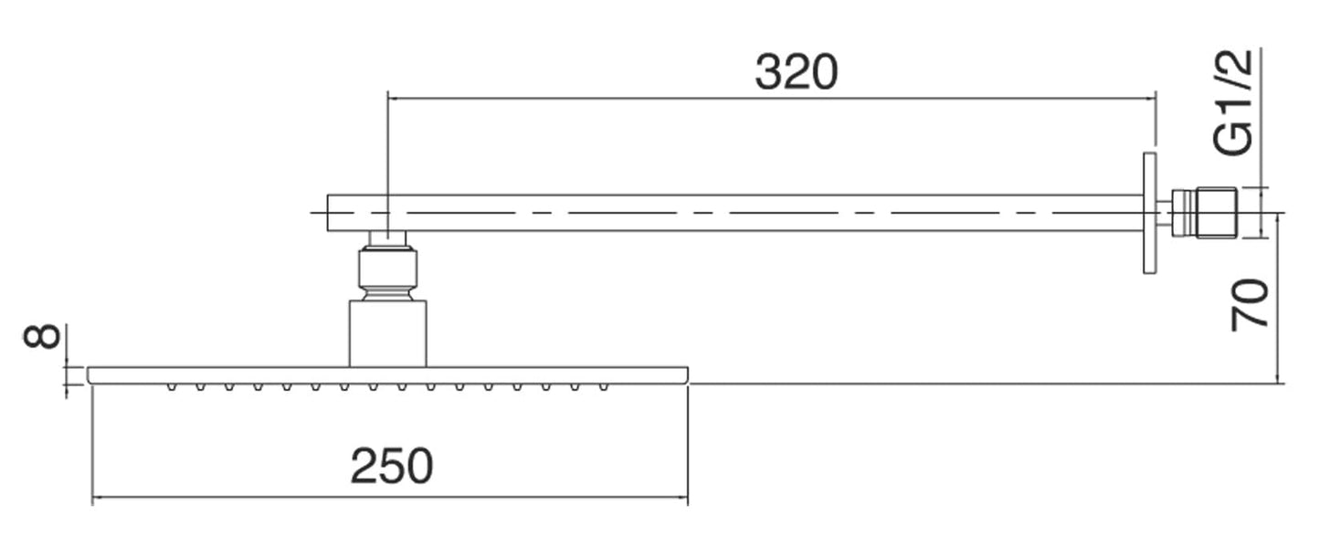 Rubinetterie Treemme SHOWERS & THERMOSTATICS Soffione Doccia A Parete Quadro In Metallo 250x250 mm Anticalcare Con Braccio Doccia 320 mm Materiale Ottone Finitura Cromata