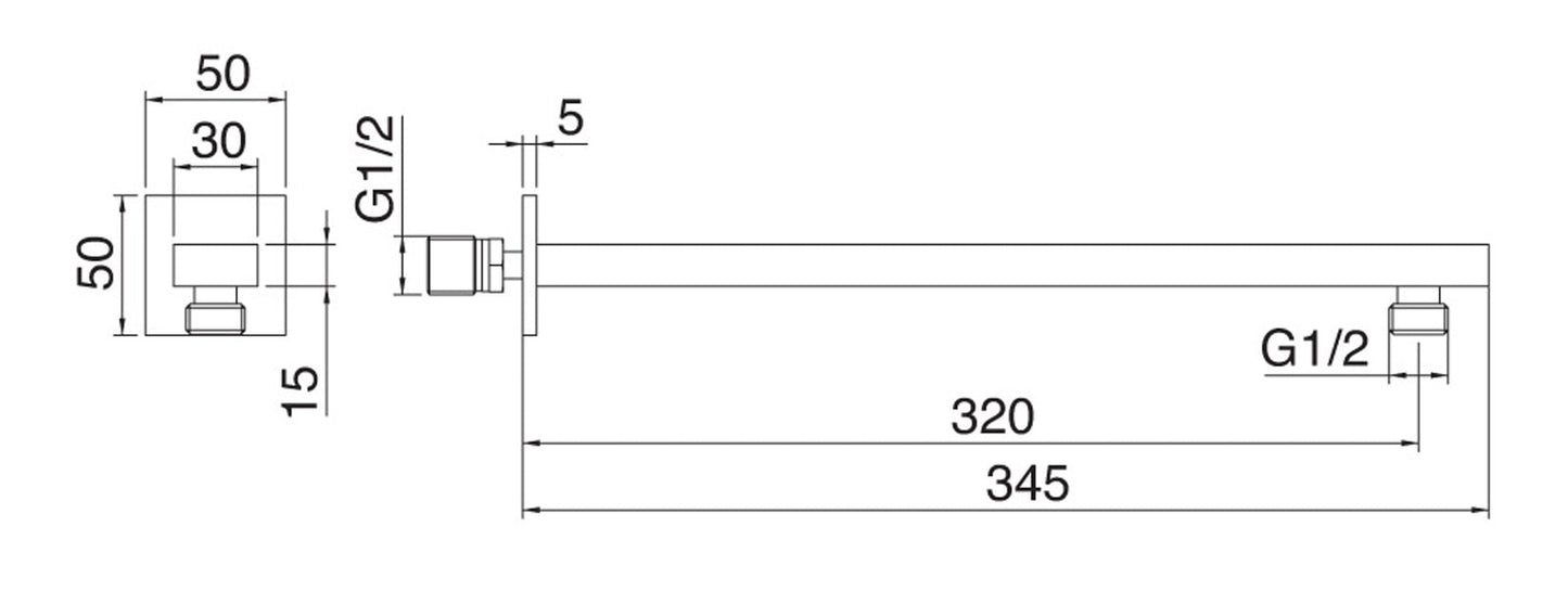 Rubinetterie Treemme SHOWERS & THERMOSTATICS Braccio Doccia A Parete 320 mm Per Soffione Materiale Ottone Finitura Cromata
