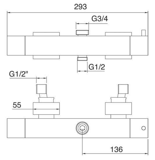 Rubinetterie Treemme SHOWERS & THERMOSTATICS Miscelatore Termostatico Esterno Doccia 3/4" - 1/2" Quadro Materiale Ottone Finitura Cromata