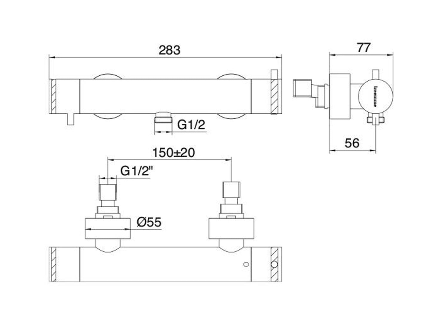 Rubinetterie Treemme X-CHANGE XR Miscelatore Termostatico Esterno Doccia Materiale Ottone Finitura Cromata