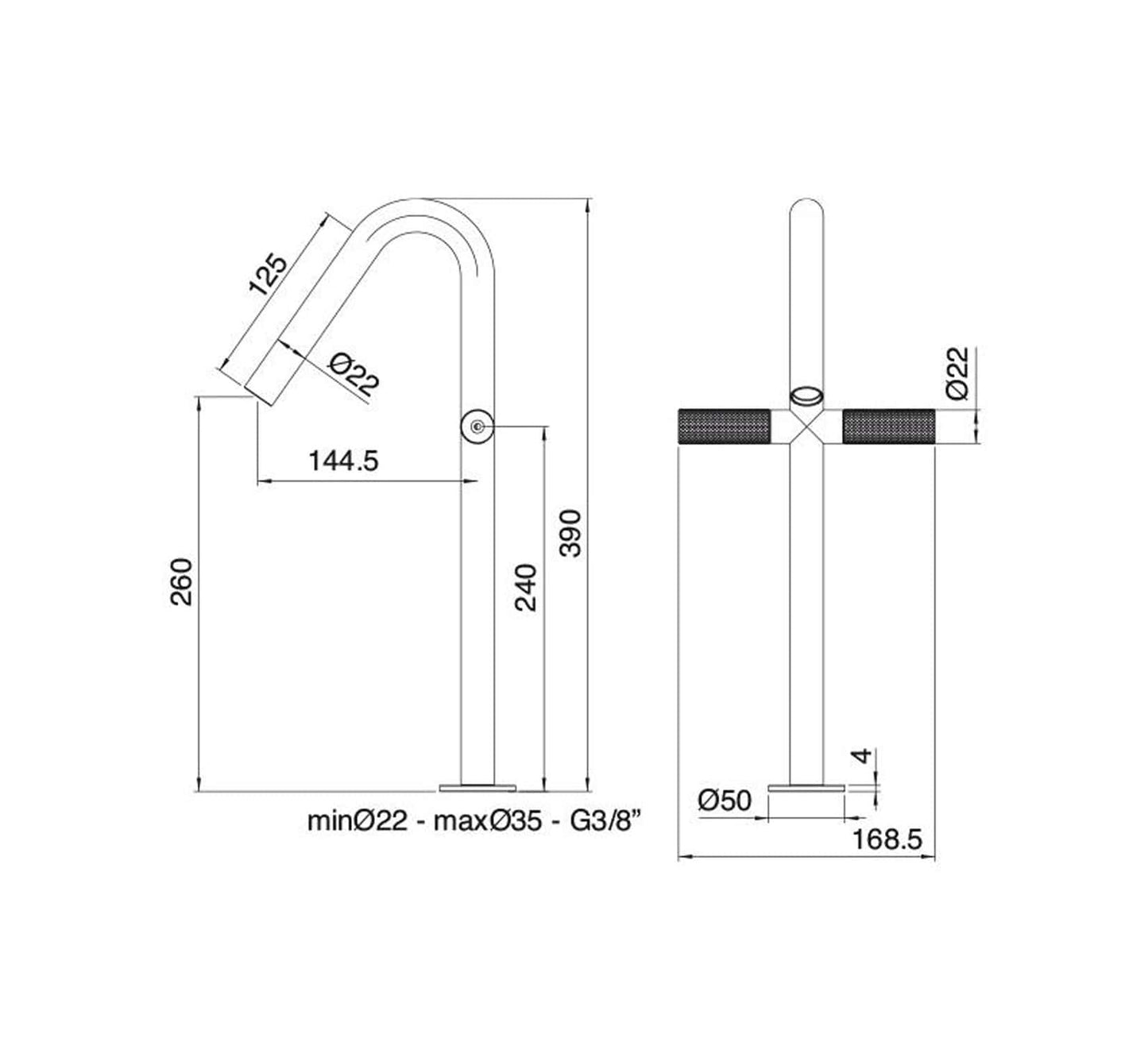 Rubinetterie Treemme 3M 22MM IT 6015 IS 2G ZZ Miscelatore Monoforo Appoggio Lavabo 260 mm 2 Leve Stile Moderno Senza Piletta di Scarico Altezza 390 mm Materiale Acciaio Finitura Acciaio Spazzolato Opaco Inox