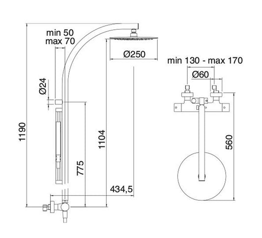 Rubinetterie Treemme SHOWERS & THERMOSTATICS Gruppo Colonna Doccia Attrezzata Multifunzione Miscelatore Termostatico Finitura Cromata Con Doccetta E Soffione Anticalcare In Metallo Diametro Ø 250 mm Asta Saliscendi