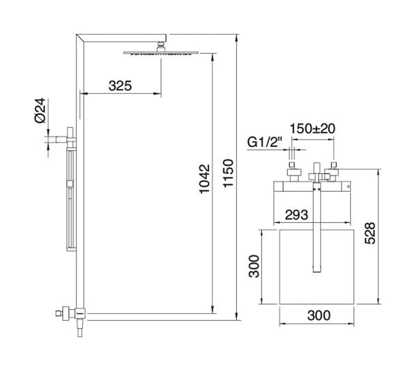 Rubinetterie Treemme SHOWERS & THERMOSTATICS Gruppo Colonna Doccia Attrezzata Multifunzione Miscelatore Termostatico Finitura Cromata Con Doccetta E Soffione Anticalcare In Metallo Quadrato 300x300 mm Asta Saliscendi