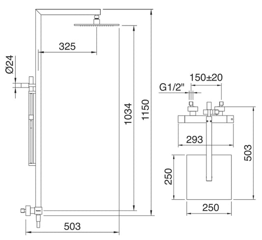 Rubinetterie Treemme SHOWERS & THERMOSTATICS Gruppo Colonna Doccia Attrezzata Multifunzione Miscelatore Termostatico Finitura Cromata Con Doccetta E Soffione Anticalcare In Metallo Quadrato 250x250 mm Asta Saliscendi