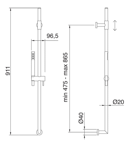 Kit Asta Saliscendi Con Doccetta In Metallo e Flessibile Senza Presa Acqua Rubinetterie Treemme Nanotech Finitura Cromata