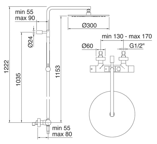 Rubinetterie Treemme SHOWERS & THERMOSTATICS Gruppo Colonna Doccia Attrezzata Multifunzione Miscelatore Termostatico Finitura Cromata Con Doccetta E Soffione Anticalcare In Metallo