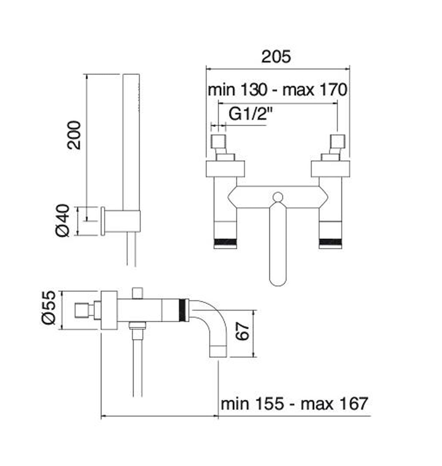 Rubinetterie Treemme X-CHANGE XR Gruppo Miscelatore Esterno Vasca Con Doccetta In Metallo Materiale Ottone Finitura Cromata