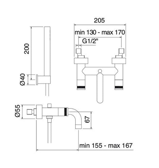 Rubinetterie Treemme X-CHANGE XR Gruppo Miscelatore Esterno Vasca Con Doccetta In Metallo Materiale Ottone Finitura Cromata