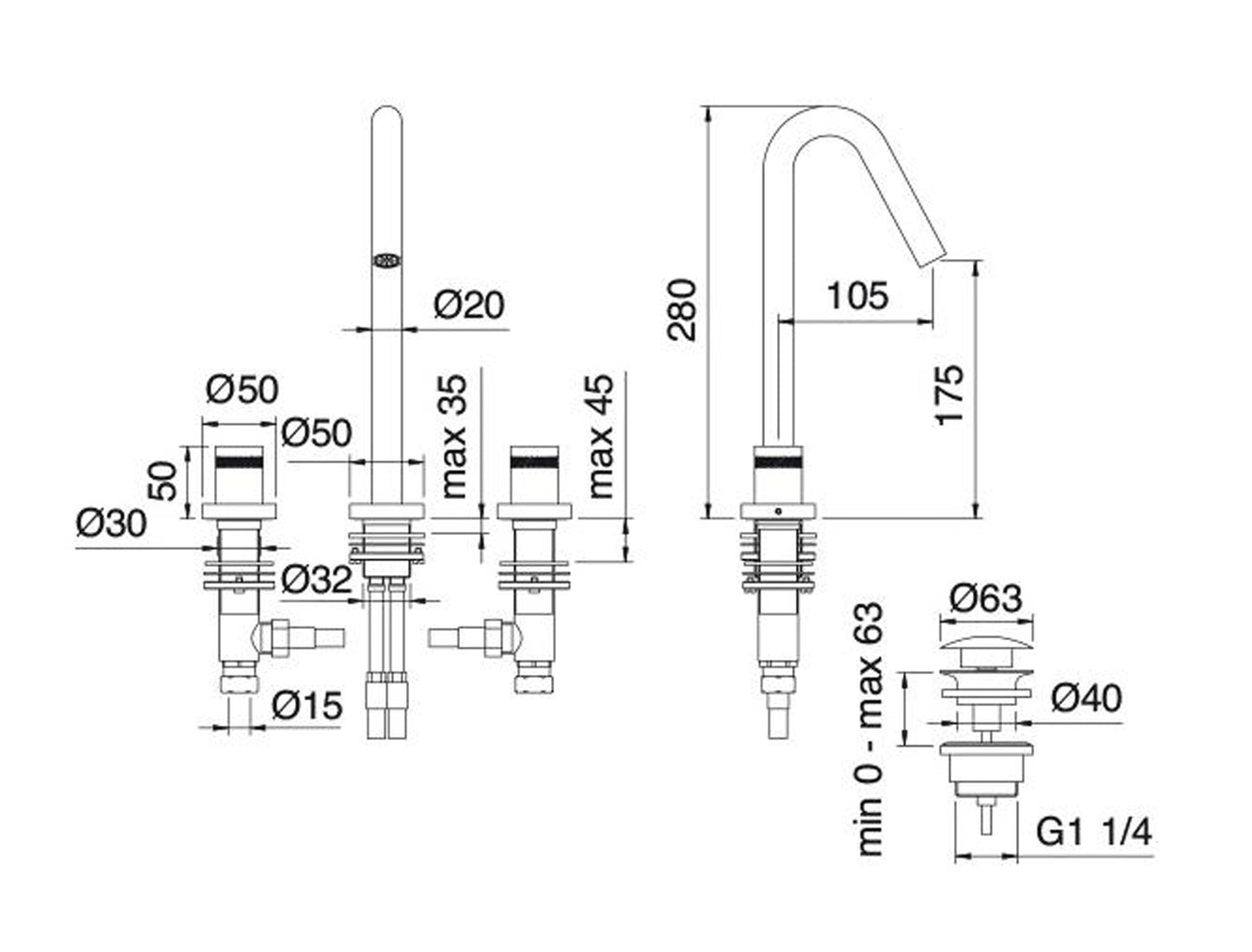 Rubinetterie Treemme X-CHANGE XR Batteria Miscelatore Lavabo Con Piletta Di Scarico Click - Clack Materiale Ottone Finitura Cromata