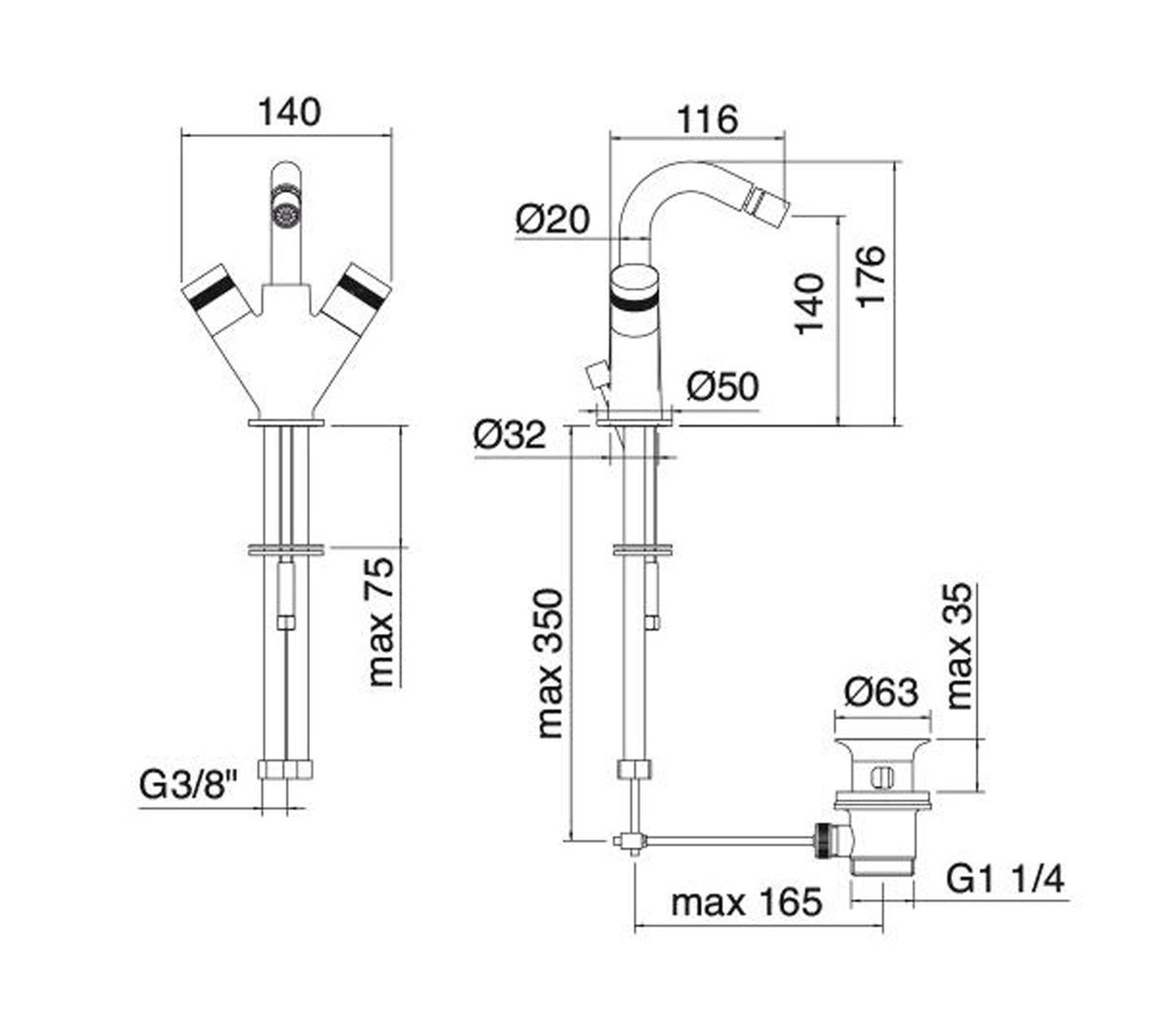 Rubinetterie Treemme X-CHANGE XR Miscelatore Monoforo Bidet Areatore Orientabile Con Piletta Di Scarico Automatico E Bocca Girevole Materiale Ottone Finitura Cromata