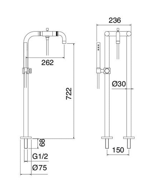 Rubinetterie Treemme X-CHANGE IT 7284 CC XR ZZ + RWIT 0470 ZZ 10 Gruppo Esterno Vasca Su Colonne A Pavimento Con Doccetta In Metallo Materiale Ottone Finitura Cromata