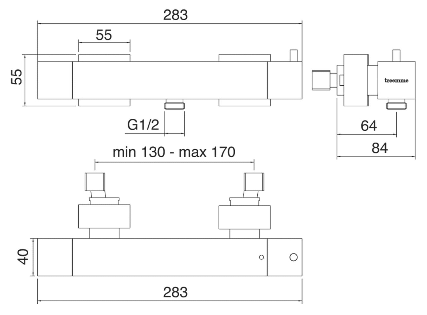 Rubinetterie Treemme SHOWERS & THERMOSTATICS Miscelatore Termostatico Esterno Doccia Materiale Ottone Finitura Cromata