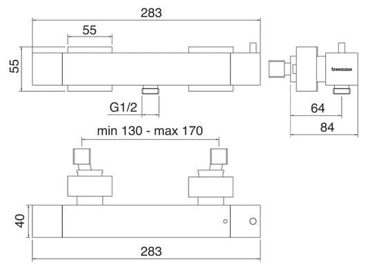 Rubinetterie Treemme SHOWERS & THERMOSTATICS Miscelatore Termostatico Esterno Doccia Materiale Ottone Finitura Cromata
