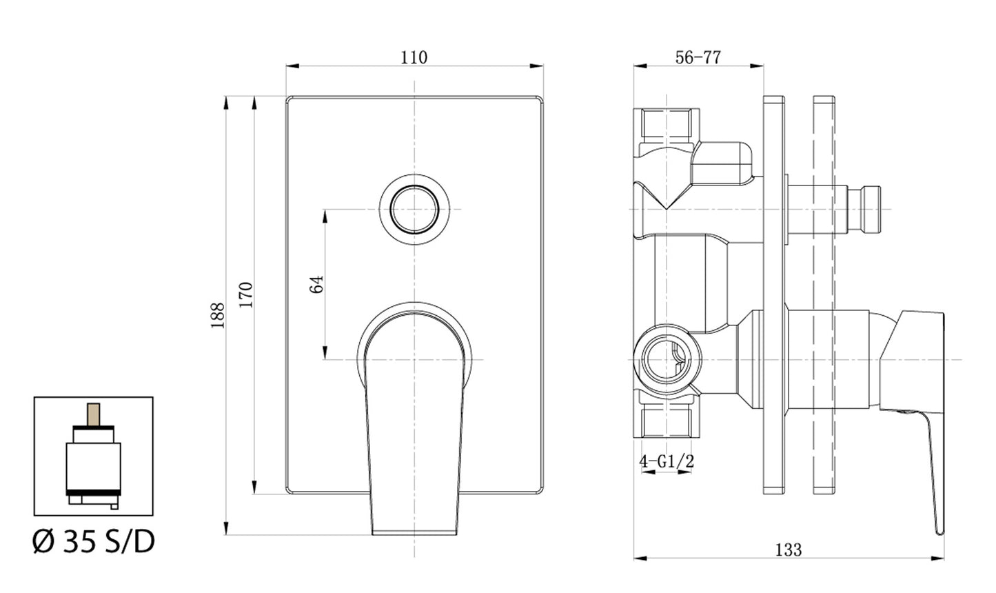Miscelatore Incasso Doccia Con Deviatore Automatico Piastra Lusso Duemmeggi Omega Muro Parete 2 Fori 2 Vie Meccanico 1 Leva Manopola Monocomando Materiale Ottone Finitura Cromata Made in Italy Garanzia 5 Anni