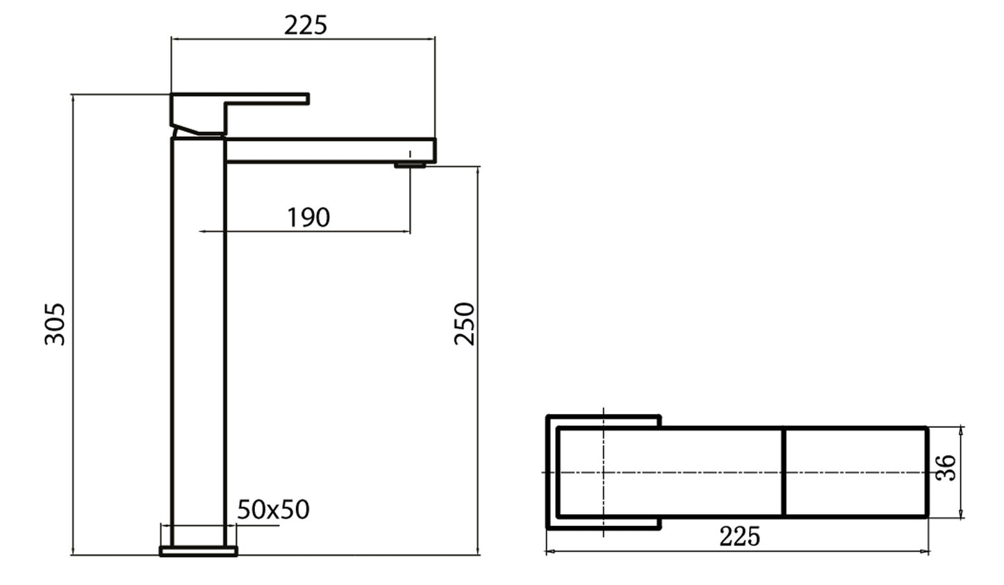 Miscelatore Lavabo Alto Appoggio Monoforo 1 Foro Senza Piletta di Scarico 1 Leva Monocomando Duemmeggi 2MG Square Materiale Ottone Finitura Cromata Lunghezza 225 mm Altezza 305 mm Made in Italy Garanzia 5 Anni