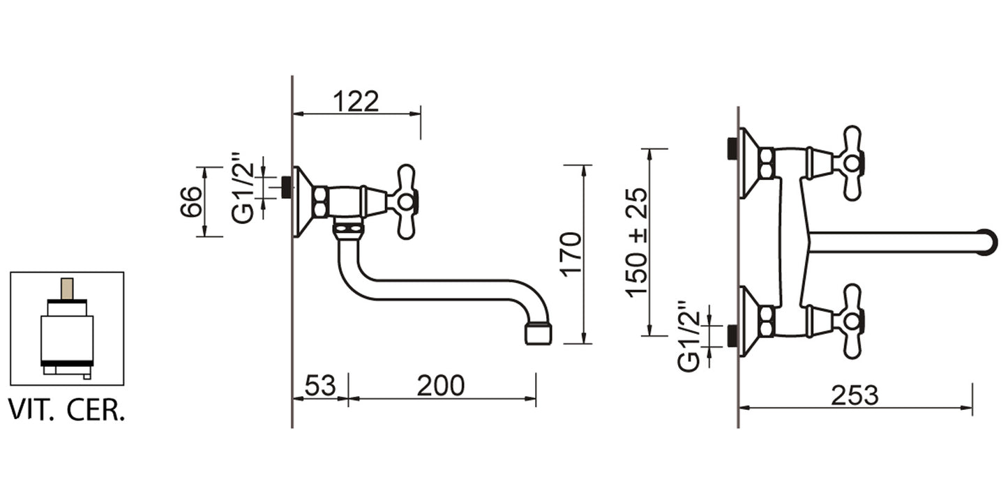 Miscelatore Gruppo Lavello Muro Canna Con Aeratore E Vitone Ceramico Duemmeggi Oxford Ottone Finitura Cromata Made in Italy Garanzia 5 Anni