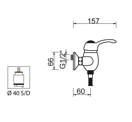 Miscelatore Doccia Esterno Attacco 1/2" Con Duplex E Set Doccia Duemmeggi Zeta Parete Muro 3 Fori Monocomando 1 Leva Manopola 1 Via Meccanico Stile Classico Materiale Ottone Finitura Cromata Made in Italy Garanzia 5 Anni