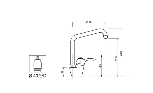 Miscelatore Lavello Canna Snodata Alta Idroformata Duemmeggi Zeta Appoggio Monoforo 1 Foro Monocomando 1 Leva Manopola Stile Classico Materiale Ottone Finitura Cromata Made in Italy Garanzia 5 Anni