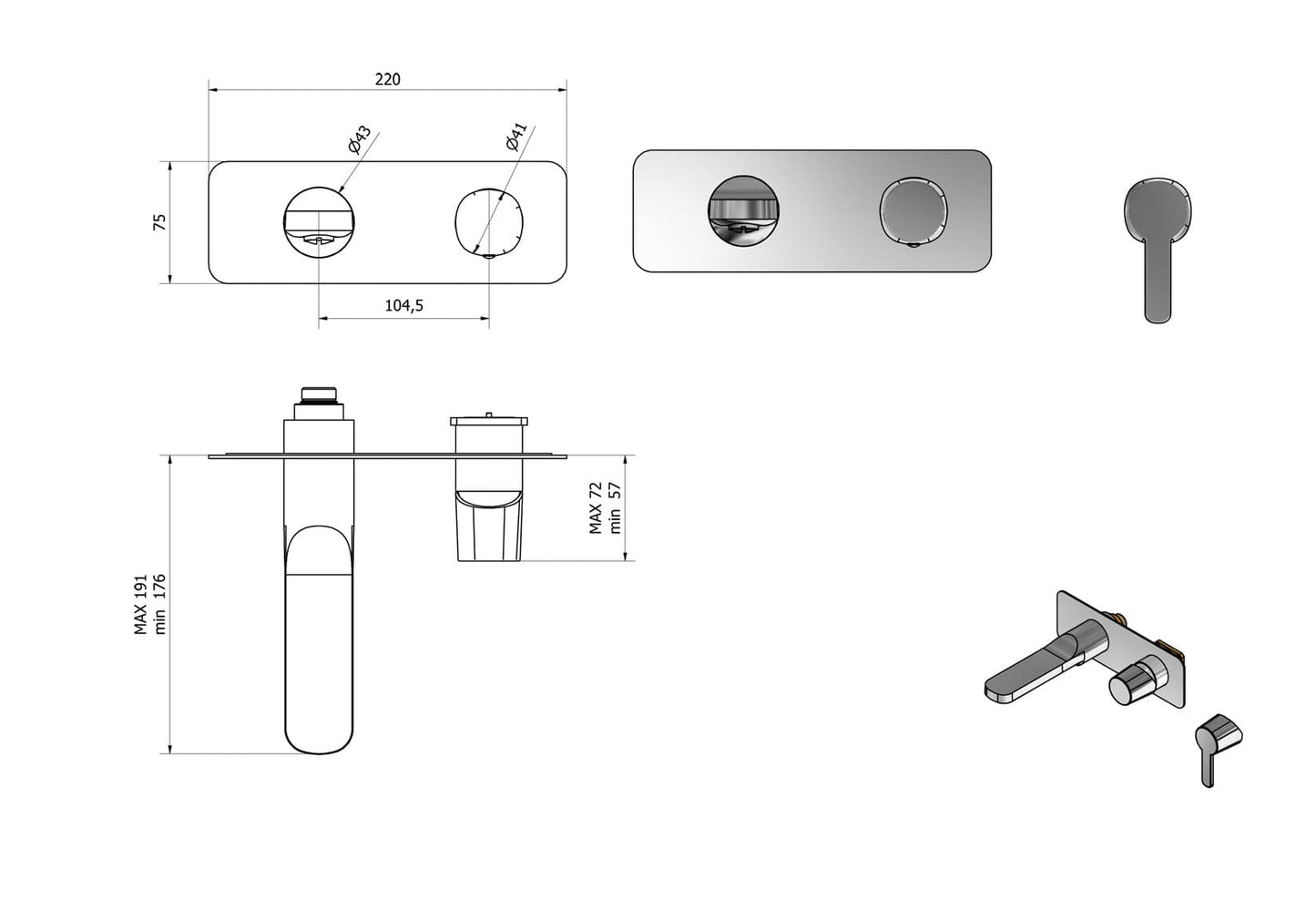 Miscelatore lavabo a parete completo di piletta di scarico click-clack marca IB rubinetti modello Taaac rubinetteria rubinetto ottone cromato fontana finitura cromo rivenditore autorizzato campania arredamento garanzia 10 anni qualità made in italy