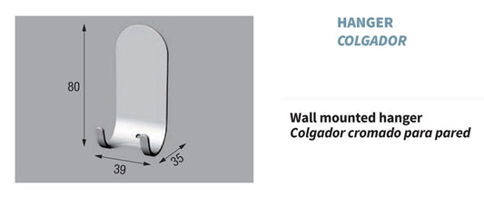 Novellini Appendino cromato per parete Muro Codice: R90APPEN0E Adesivo Fissaggio Dotazione Gancio Portasciugamani Portaccappatoio Porta Asciugamani Accappatoio Misura 39x35x80 mm
