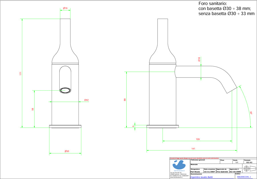 Miscelatore lavabo completo di piletta di scarico Click-Clack marca IB rubinetti modello Batlò rubinetteria rubinetto ottone cromato bagno