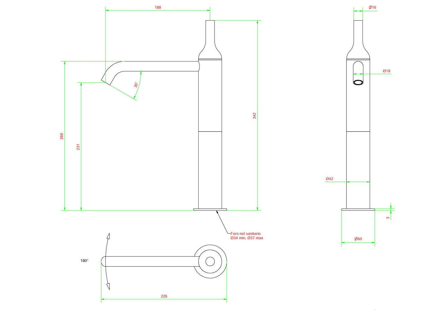 IB Rubinetti BATLO' Miscelatore Lavello Standard Appoggio Monoforo Monocomando Stile Moderno Materiale Ottone Finitura Cromata