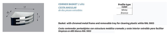 Novellini Cestino Contenitore Angolare Ad Angolo 2 Feritoie Vaschetta Plastica Interna Estraibile Pulizia Colore Bianco Struttura Metallo Cromato Porta Sapone Portasapone Portaccessori Accessori Bagno Portaoggetti Oggetti 17x7x16 cm