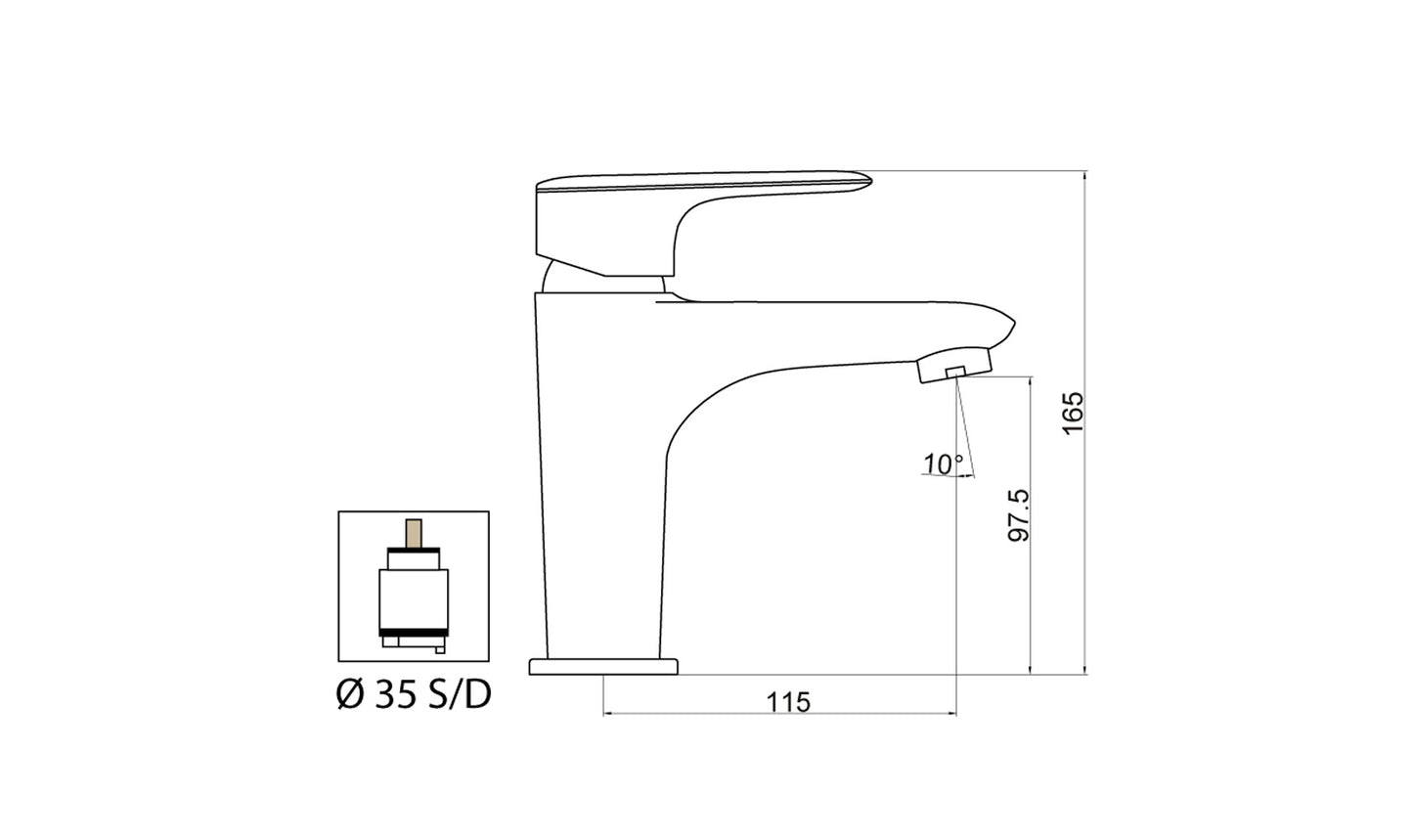 Miscelatore Lavabo Con Piletta Scarico Automatico 1" 1/4" Duemmeggi Beta Installazione Appoggio Monoforo 1 Foro 1 Leva Monocomando Manopola Stile Moderno Lunghezza 115 mm Altezza 165 mm Ottone Finitura Cromata Made in Italy Garanzia 5 Anni