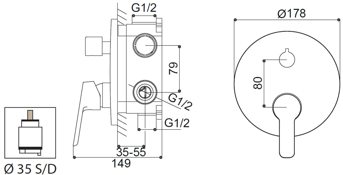 Miscelatore Incasso Doccia Con Deviatore Automatico Duemmeggi Beta 2 Vie Con Piastra Stile Moderno Forma Tondeggiante Meccanico 2 Fori 1 Leva Manopola Monocomando Ottone Finitura Cromata Made in Italy Garanzia 5 Anni