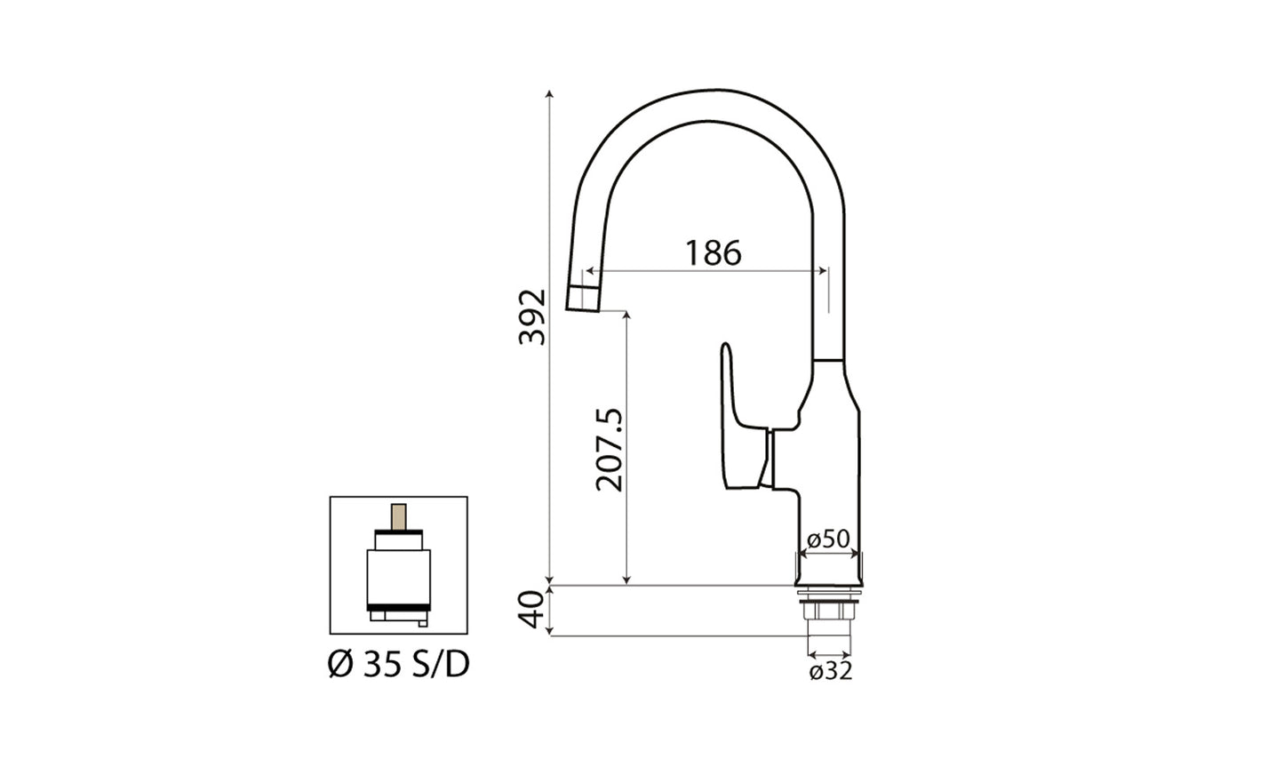 Miscelatore Lavello Canna Snodata Alta Duemmeggi Beta Installazione Appoggio Monoforo 1 Foro 1 Leva Monocomando Manopola Stile Moderno Materiale Ottone Finitura Cromata Made in Italy Garanzia 5 Anni